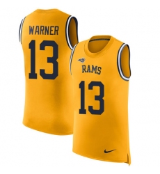 Men's Nike Los Angeles Rams #13 Kurt Warner Limited Gold Rush Player Name & Number Tank Top NFL Jersey