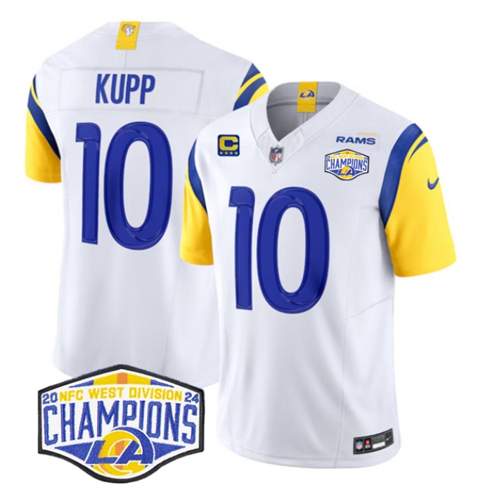 Men's Los Angeles Rams #10 Cooper Kupp White 2024 NFC West Champions With 4-Star C F.U.S.E. Vapor Untouchable Stitched Football Jersey