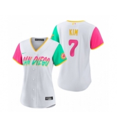 Women's San Diego Padres #7 Ha Seong Kim White 2022 City Connect Cool Base Stitched Baseball Jersey(Run Small)