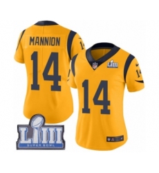 Women's Nike Los Angeles Rams #14 Sean Mannion Limited Gold Rush Vapor Untouchable Super Bowl LIII Bound NFL Jersey