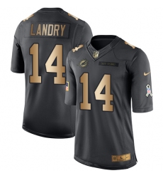 Men's Nike Miami Dolphins #14 Jarvis Landry Limited Black/Gold Salute to Service NFL Jersey