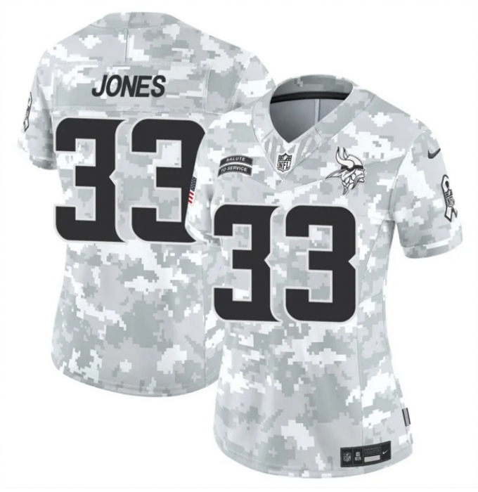 Women's Minnesota Vikings #33 Aaron Jones 2024 F.U.S.E Arctic Camo Salute To Service Limited Stitched Jersey(Run Small)