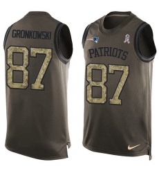 Men's Nike New England Patriots #87 Rob Gronkowski Limited Green Salute to Service Tank Top NFL Jersey