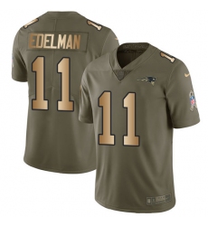 Men's Nike New England Patriots #11 Julian Edelman Limited Olive/Gold 2017 Salute to Service NFL Jersey