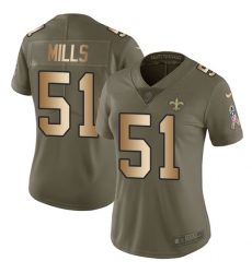 Women's Nike New Orleans Saints #51 Sam Mills Limited Olive/Gold 2017 Salute to Service NFL Jersey