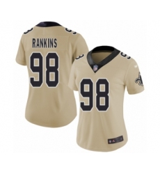 Women's New Orleans Saints #98 Sheldon Rankins Limited Gold Inverted Legend Football Jersey