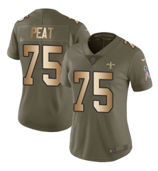Women's Nike New Orleans Saints #75 Andrus Peat Limited Olive/Gold 2017 Salute to Service NFL Jersey