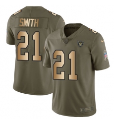 Youth Nike Oakland Raiders #21 Sean Smith Limited Olive/Gold 2017 Salute to Service NFL Jersey