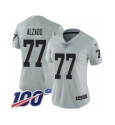 Women's Oakland Raiders #77 Lyle Alzado Limited Silver Inverted Legend 100th Season Football Jersey