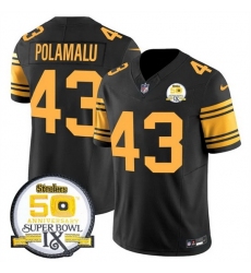 Men's Pittsburgh Steelers #43 Troy Polamalu Black 2024 F U S E 50th Anniversary Of Super Bowl IX Color Rush Limited Stitched Jersey