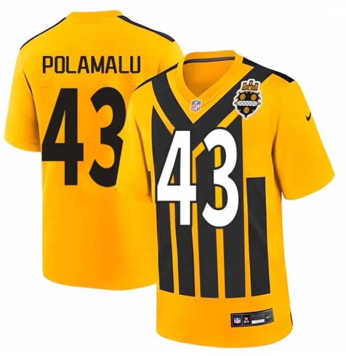 Women's Pittsburgh Steelers #43 Troy Polamalu Gold 1933 Throwback Alternate Football Stitched Game Jersey