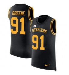 Men's Nike Pittsburgh Steelers #91 Kevin Greene Limited Black Rush Player Name & Number Tank Top NFL Jersey