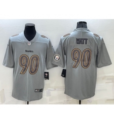 Men's Pittsburgh Steelers #90 TJ Watt LOGO Grey Atmosphere Fashion 2022 Vapor Untouchable Stitched Limited Jersey Men's Pittsburgh Steelers #90 TJ Watt LOGO Grey Atmosphere Fashion 2022 Vapor Untouchable Stitched Limited Jersey