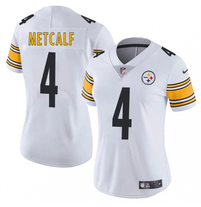 Women's Pittsburgh Steelers #4 DK Metcalf White 2025 Vapor Football Stitched Jersey(Run Small)