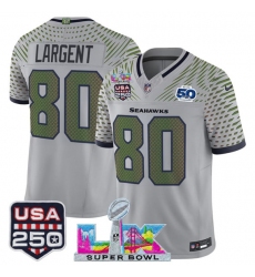 Men's Seattle Seahawks #80 Steve Largent Gray 2025 F.U.S.E. Super Bowl LX & US 250th anniversary And 50th Season“Rivalries” Vapor Limited Football Stitched