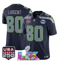 Men's Seattle Seahawks #80 Steve Largent Navy 2025 F.U.S.E. Super Bowl LX And 50th Season & USA 250 Vapor Limited Football Stitched Jersey