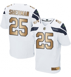 Men's Nike Seattle Seahawks #25 Richard Sherman Elite White/Gold NFL Jersey