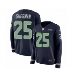 Women's Nike Seattle Seahawks #25 Richard Sherman Limited Navy Blue Therma Long Sleeve NFL Jersey