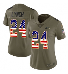 Women's Nike Seattle Seahawks #24 Marshawn Lynch Limited Olive/USA Flag 2017 Salute to Service NFL Jersey