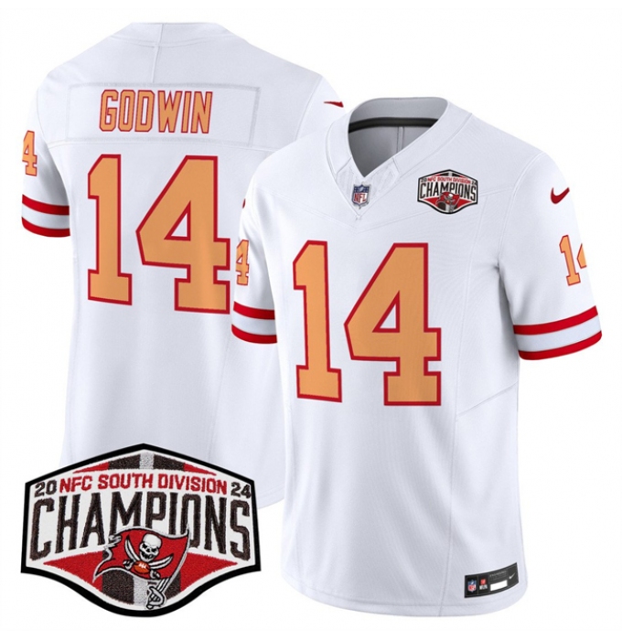 Men's Tampa Bay Buccaneers #14 Chris Godwin White F.U.S.E. 2024 NFC South Champions Limited Stitched Jersey