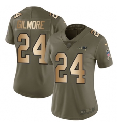Women's Nike New England Patriots #24 Stephon Gilmore Limited Olive/Gold 2017 Salute to Service NFL Jersey