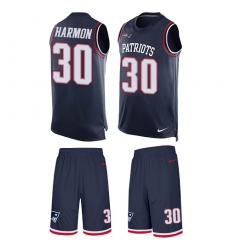 Men's Nike New England Patriots #30 Duron Harmon Limited Navy Blue Tank Top Suit NFL Jersey
