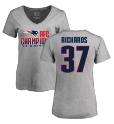 Women's Nike New England Patriots #37 Jordan Richards Heather Gray 2017 AFC Champions V-Neck T-Shirt