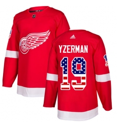 Men's Adidas Detroit Red Wings #19 Steve Yzerman Authentic Red USA Flag Fashion NHL Jersey
