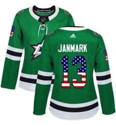Women's Adidas Dallas Stars #13 Mattias Janmark Authentic Green USA Flag Fashion NHL Jersey