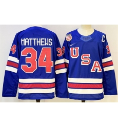 Men's USA #34 Auston Matthews Royal 2025-2026 With C Stitched Jersey