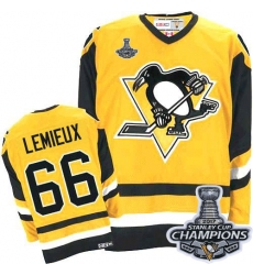Men's CCM Pittsburgh Penguins #66 Mario Lemieux Premier Yellow Throwback 2017 Stanley Cup Champions NHL Jersey