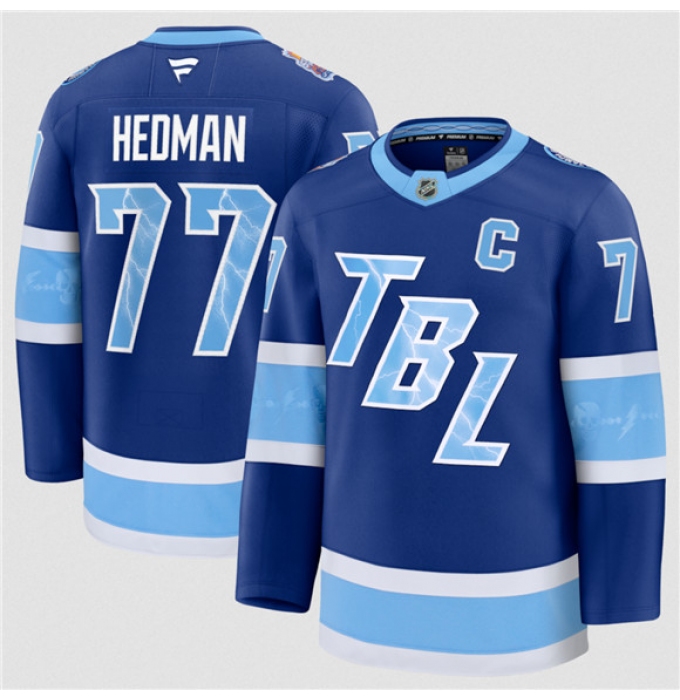 Men's Tampa Bay Lightning #77 Victor Hedman Blue 2026 Stadium Series Stitched Jersey