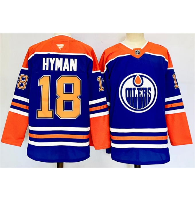 Men's Edmonton Oilers #18 Zach Hyman Royal 2024-25 Stitched Jersey