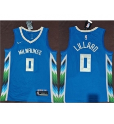 Men's Milwaukee Bucks #0 Damian Lillard Blue 2022-23 City Edition Stitched Basketball Jersey Men's Milwaukee Bucks #0 Damian Lillard Blue 2022-23 City Edition Stitched Basketball Jersey