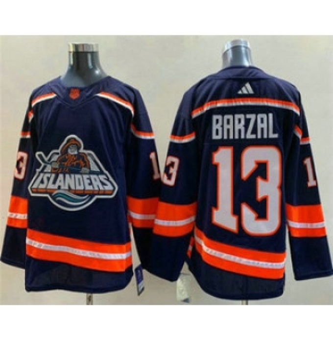 Men's New York Islanders #13 Mathew Barzal Blue 2022 Reverse Retro Stitched Jersey