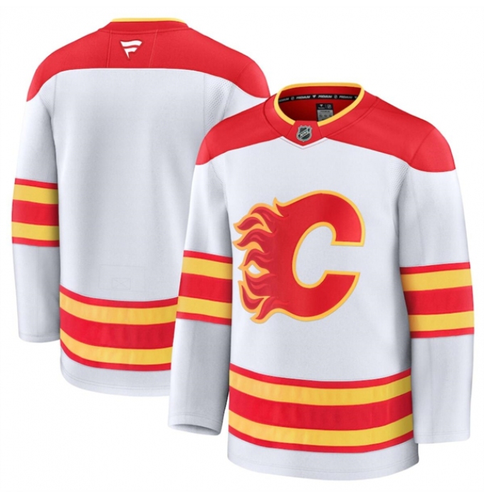 Men's Calgary Flames Blank White 2024-25 Away Stitched Hockey Jersey