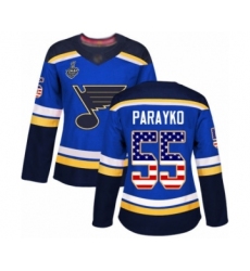 Women's St. Louis Blues #55 Colton Parayko Authentic Blue USA Flag Fashion 2019 Stanley Cup Final Bound Hockey Jersey