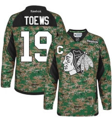 Youth Reebok Chicago Blackhawks #19 Jonathan Toews Premier Camo Veterans Day Practice NHL Jersey