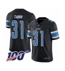 Men's Detroit Lions #31 Teez Tabor Limited Black Rush Vapor Untouchable 100th Season Football Jersey