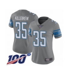 Women's Detroit Lions #35 Miles Killebrew Limited Steel Rush Vapor Untouchable 100th Season Football Jersey
