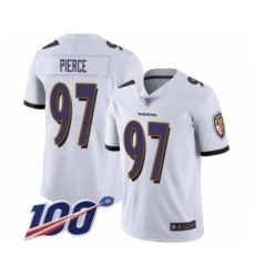 Men's Baltimore Ravens #97 Michael Pierce White Vapor Untouchable Limited Player 100th Season Football Jersey