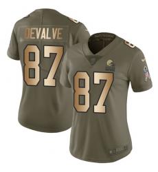 Women's Nike Cleveland Browns #87 Seth DeValve Limited Olive/Gold 2017 Salute to Service NFL Jersey