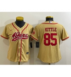 Women's San Francisco 49ers #85 George Kittle Gold With Patch Cool Base Stitched Baseball Jersey