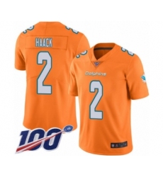 Men's Miami Dolphins #2 Matt Haack Limited Orange Rush Vapor Untouchable 100th Season Football Jersey