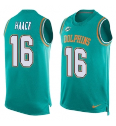Men's Nike Miami Dolphins #16 Matt Haack Limited Aqua Green Player Name & Number Tank Top NFL Jersey