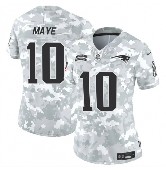 Women's New England Patriots #10 Drake Maye 2024 F.U.S.E Arctic Camo Salute To Service Limited Stitched Jersey(Run Small)