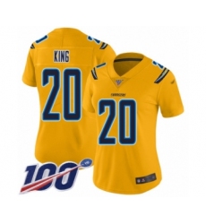 Women's Los Angeles Chargers #20 Desmond King Limited Gold Inverted Legend 100th Season Football Jersey