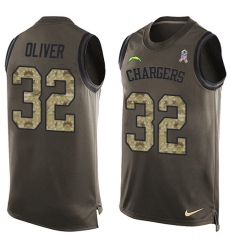 Men's Nike Los Angeles Chargers #32 Branden Oliver Limited Green Salute to Service Tank Top NFL Jersey