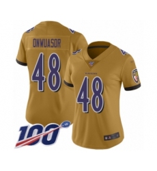 Women's Baltimore Ravens #48 Patrick Onwuasor Limited Gold Inverted Legend 100th Season Football Jersey