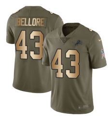Men's Nike Detroit Lions #43 Nick Bellore Limited Olive/Gold Salute to Service NFL Jersey